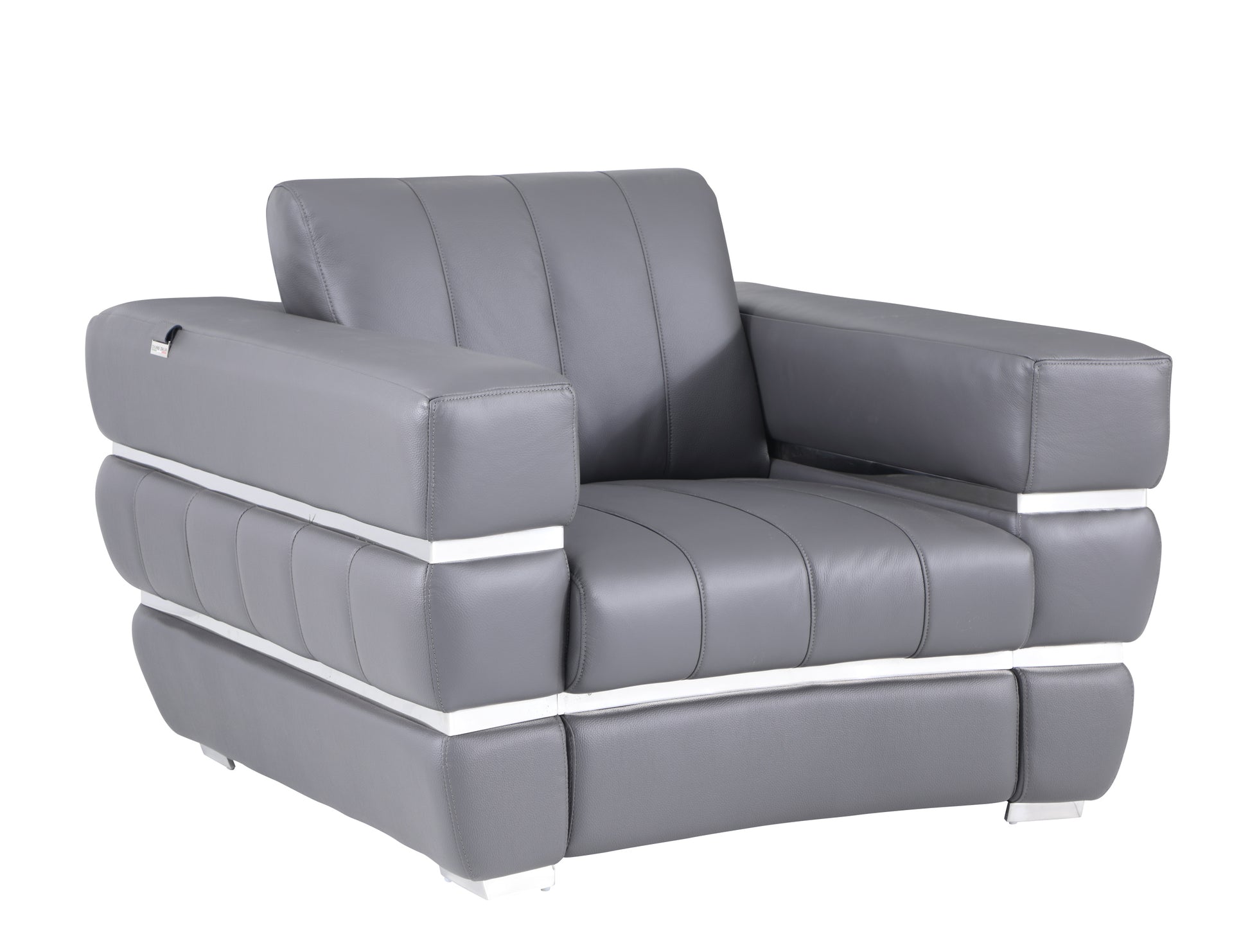 Top Grain Italian Leather Chair Dark Gray Foam Leather