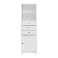 White Tall Storage Cabinet With 3 Drawers And Adjustable Shelves For Bathroom, Kitchen And Living Room, Mdf Board With Painted Finish White Mdf