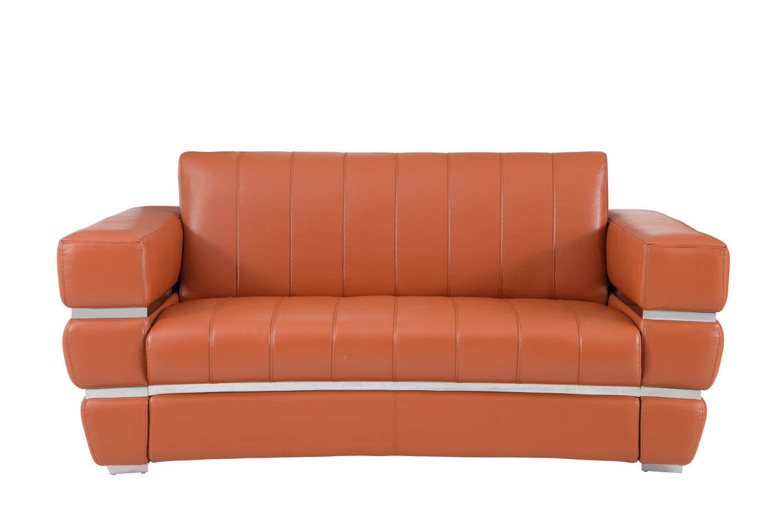 Top Grain Italian Leather Loveseat Camel Foam Leather