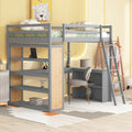 Full Size Loft Bed With Ladder, Shelves, And Desk, Gray Old Sku:Lt100226Aae Gray Solid Wood Mdf