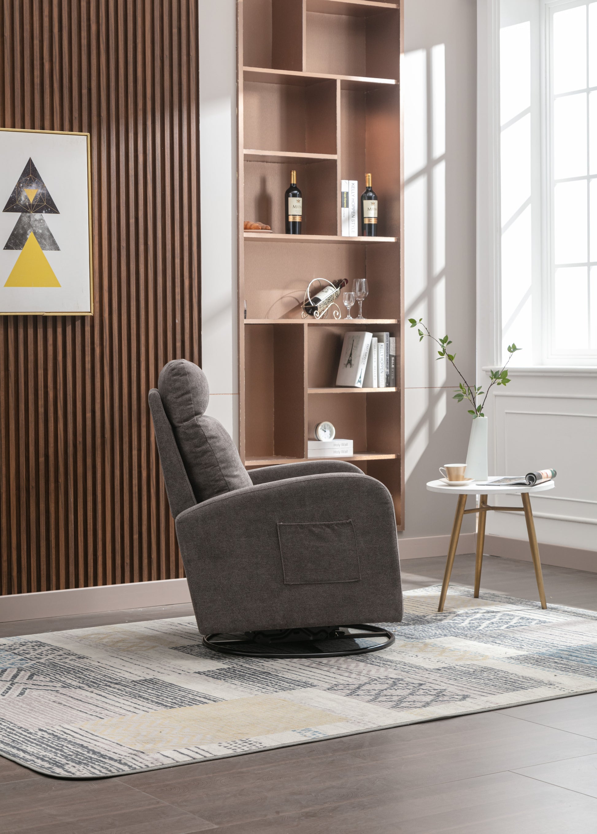 Jiada Upholstered Swivel Glider.Rocking Chair For Nursery In Dark Grey.Modern Style One Left Bag Dark Gray Metal