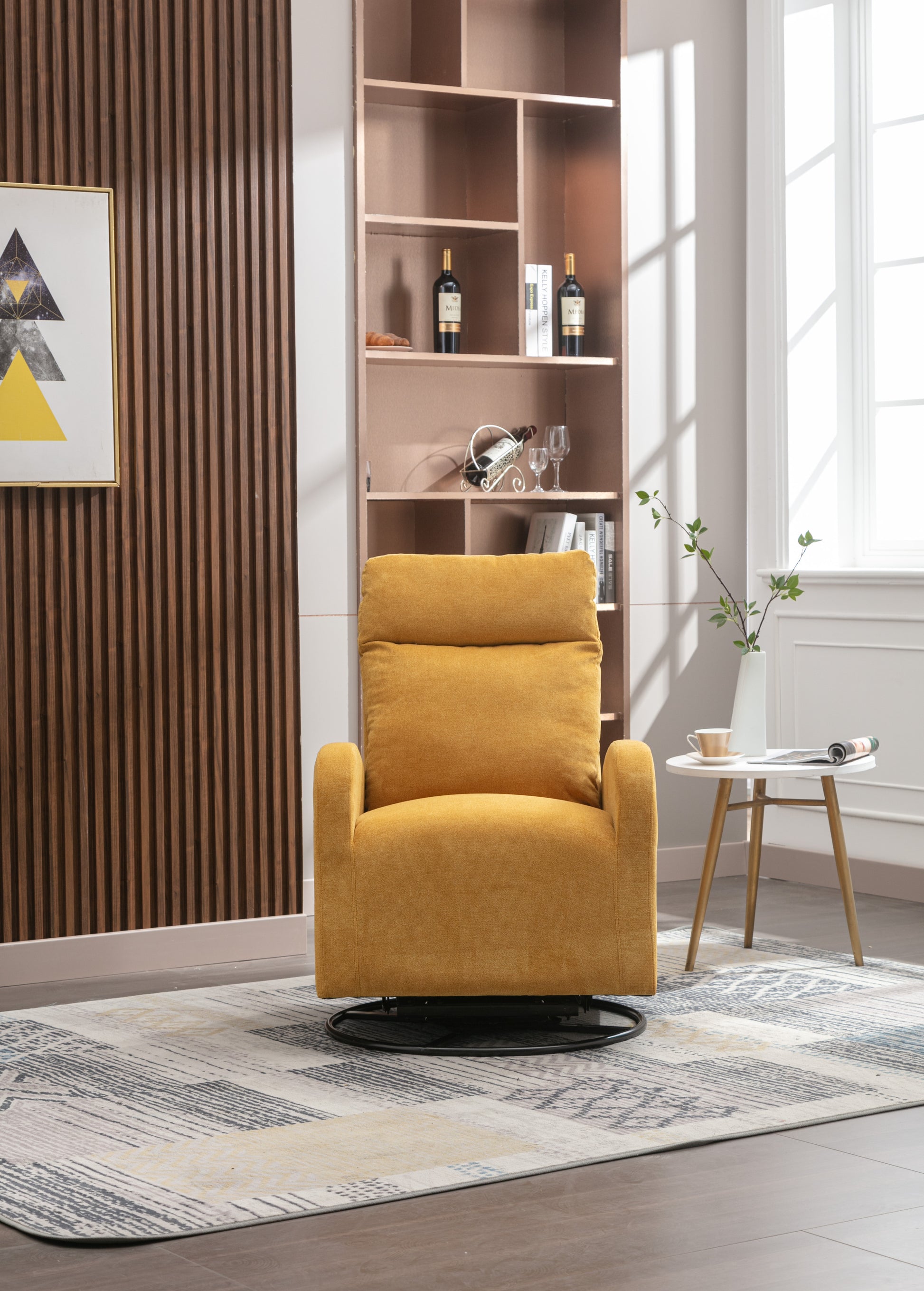 Jiada Upholstered Swivel Glider.Rocking Chair For Nursery In Yellow.Modern Style One Left Bag Yellow Metal
