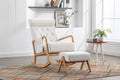 Coolmore Rocking Chair With Ottoman, Mid Century Modern Upholstered Fabric Rocking Armchair, Rocking Chair Nursery With Thick Padded Cushion, High Backrest Accent Glider Rocker Chair For Living Room Beige Solid Wood