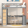 Twin Size Loft Bed With Ladder, Shelves, And Desk, Gray Lt000225Aae Gray Solid Wood Mdf