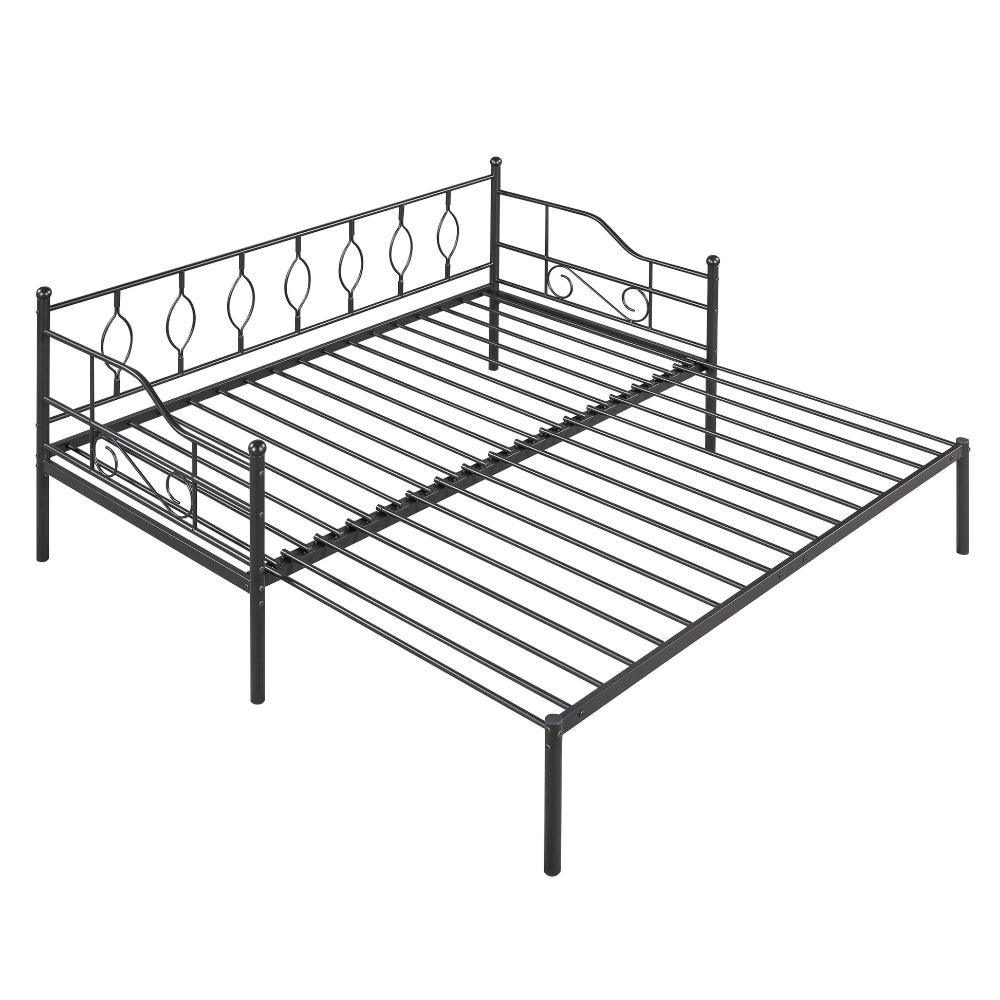 Twin Size Metal Daybed With Trundle, Daybed With Slat No Box Required Black Black Iron