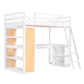 Twin Size Loft Bed With Ladder, Shelves, And Desk, White Old Sku:Lt000225Aak White Solid Wood Mdf