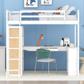 Twin Size Loft Bed With Ladder, Shelves, And Desk, White Old Sku:Lt000225Aak White Solid Wood Mdf