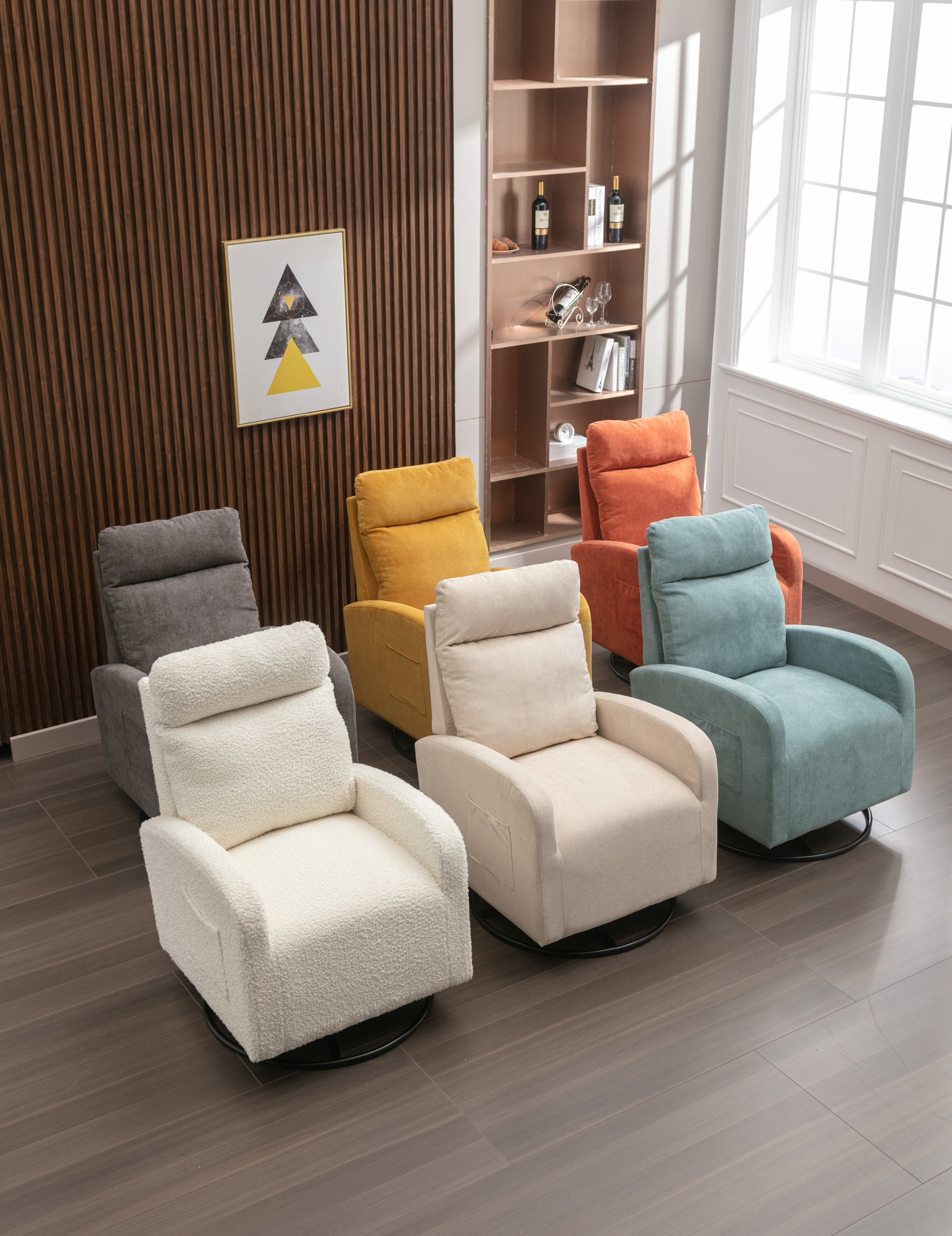 Jiada Upholstered Swivel Glider.Rocking Chair For Nursery In White Teddy.Modern Style One Left Bag White Teddy Primary Living Space Foam Metal