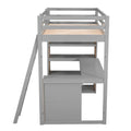 Twin Size Loft Bed With Ladder, Shelves, And Desk, Gray Lt000225Aae Gray Solid Wood Mdf