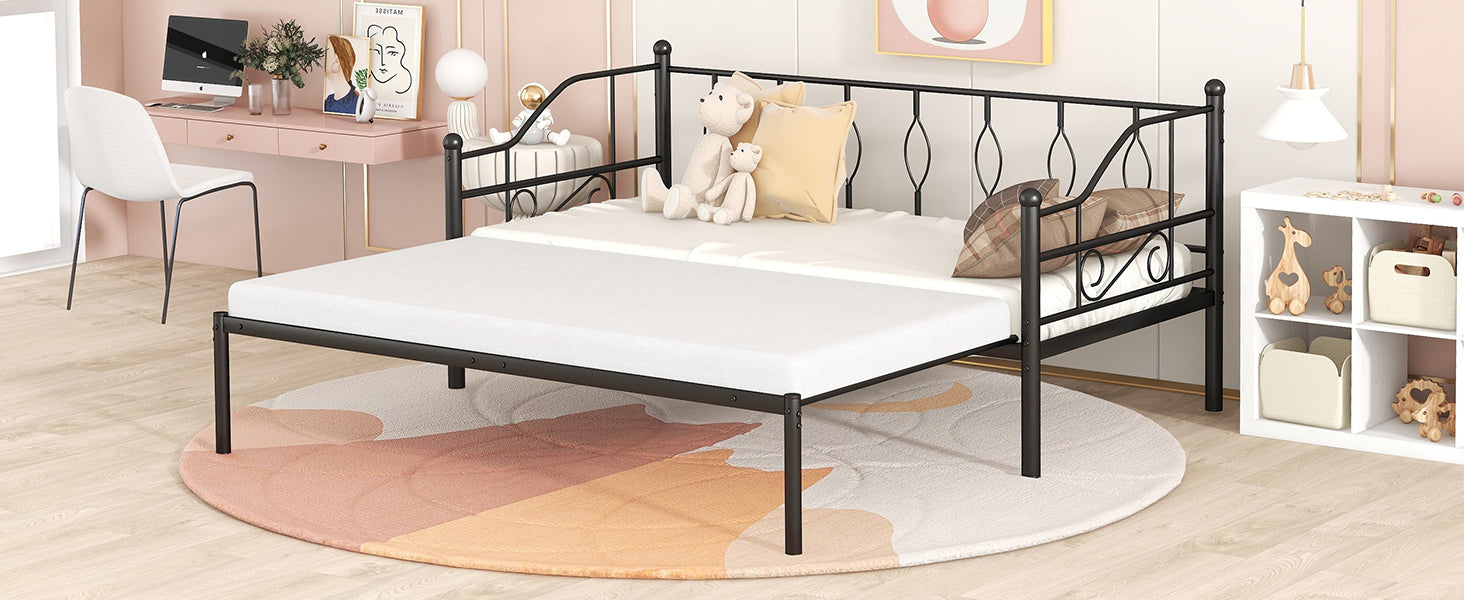 Twin Size Metal Daybed With Trundle, Daybed With Slat No Box Required Black Black Iron