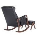 Coolmore Rocking Chair With Ottoman, Mid Century Modern Upholstered Fabric Rocking Armchair, Rocking Chair Nursery With Thick Padded Cushion, High Backrest Accent Glider Rocker Chair For Living Room Black Pu Solid Wood