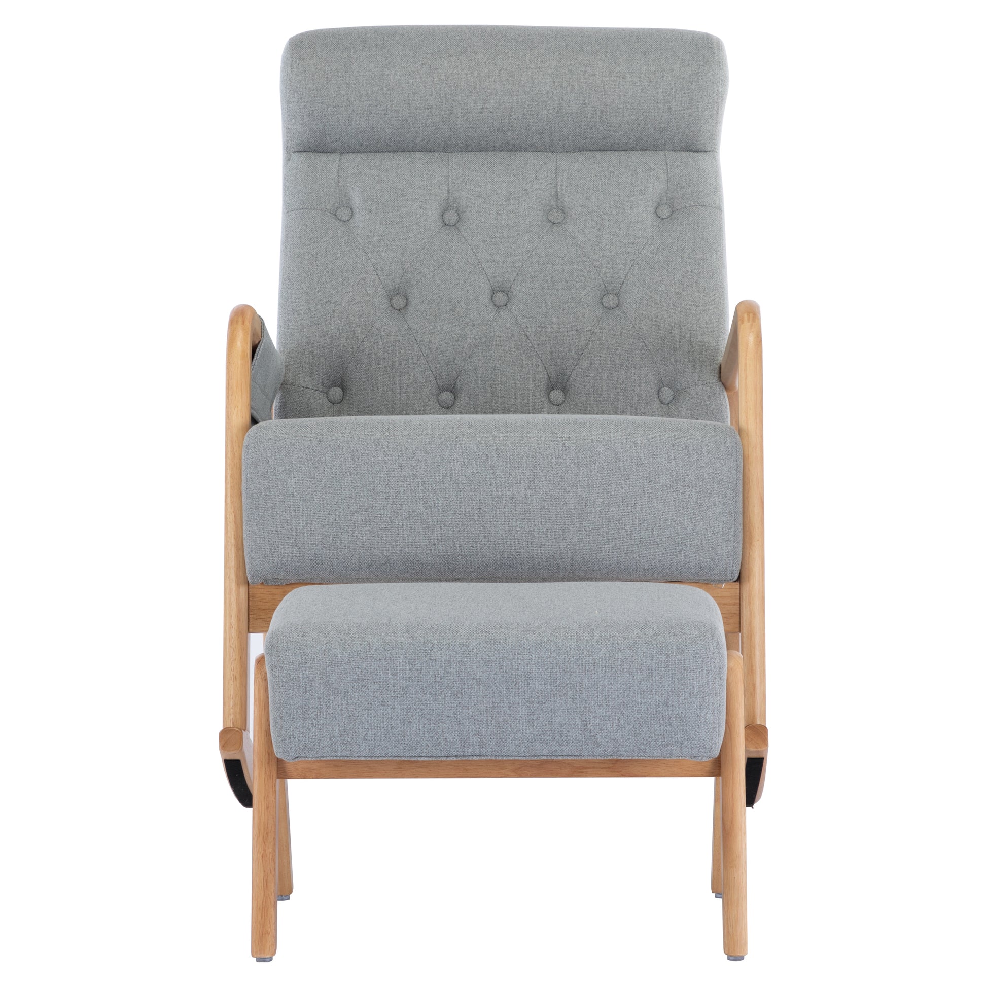 Coolmore Rocking Chair With Ottoman, Mid Century Modern Upholstered Fabric Rocking Armchair, Rocking Chair Nursery With Thick Padded Cushion, High Backrest Accent Glider Rocker Chair For Living Room Light Grey Solid Wood