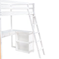 Twin Size Loft Bed With Ladder, Shelves, And Desk, White Old Sku:Lt000225Aak White Solid Wood Mdf