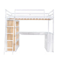 Full Size Loft Bed With Ladder, Shelves, And Desk, White Old Sku:Lt000226Aak White Solid Wood Mdf