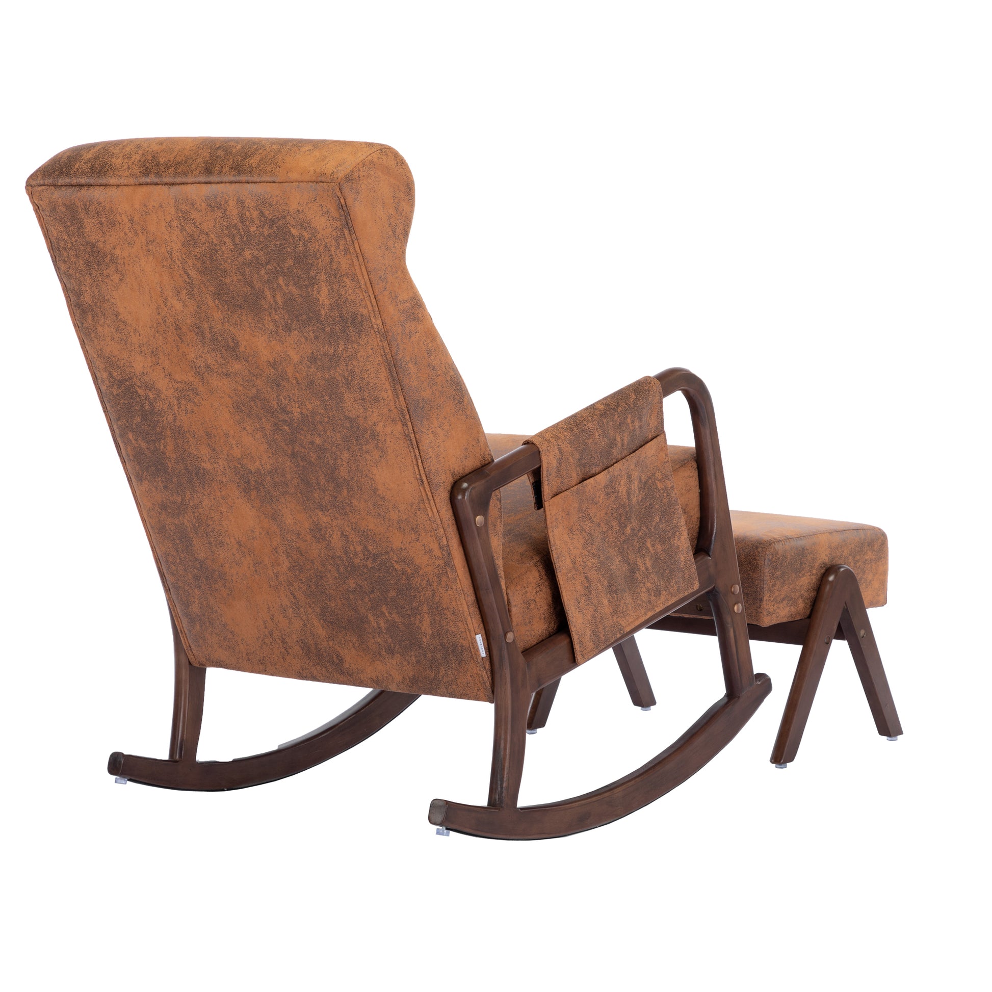 Coolmore Rocking Chair With Ottoman, Mid Century Modern Upholstered Fabric Rocking Armchair, Rocking Chair Nursery With Thick Padded Cushion, High Backrest Accent Glider Rocker Chair For Living Room Coffee Solid Wood