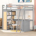 Twin Size Loft Bed With Ladder, Shelves, And Desk, Gray Lt000225Aae Gray Solid Wood Mdf