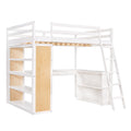 Full Size Loft Bed With Ladder, Shelves, And Desk, White Old Sku:Lt000226Aak White Solid Wood Mdf