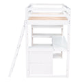 Twin Size Loft Bed With Ladder, Shelves, And Desk, White Old Sku:Lt000225Aak White Solid Wood Mdf