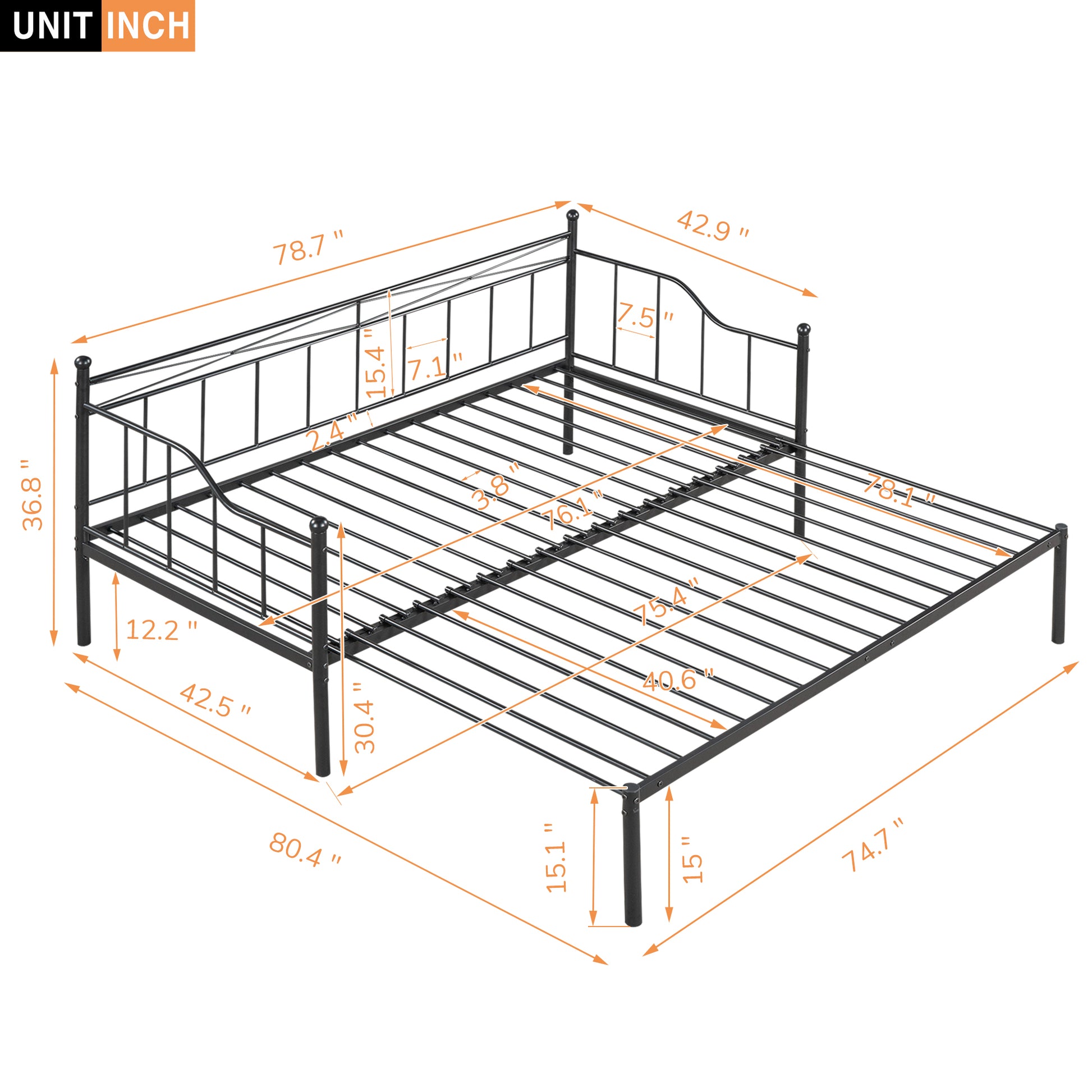 Twin Size Metal Daybed With Trundle, Daybed With Slat No Box Required Black Black Steel