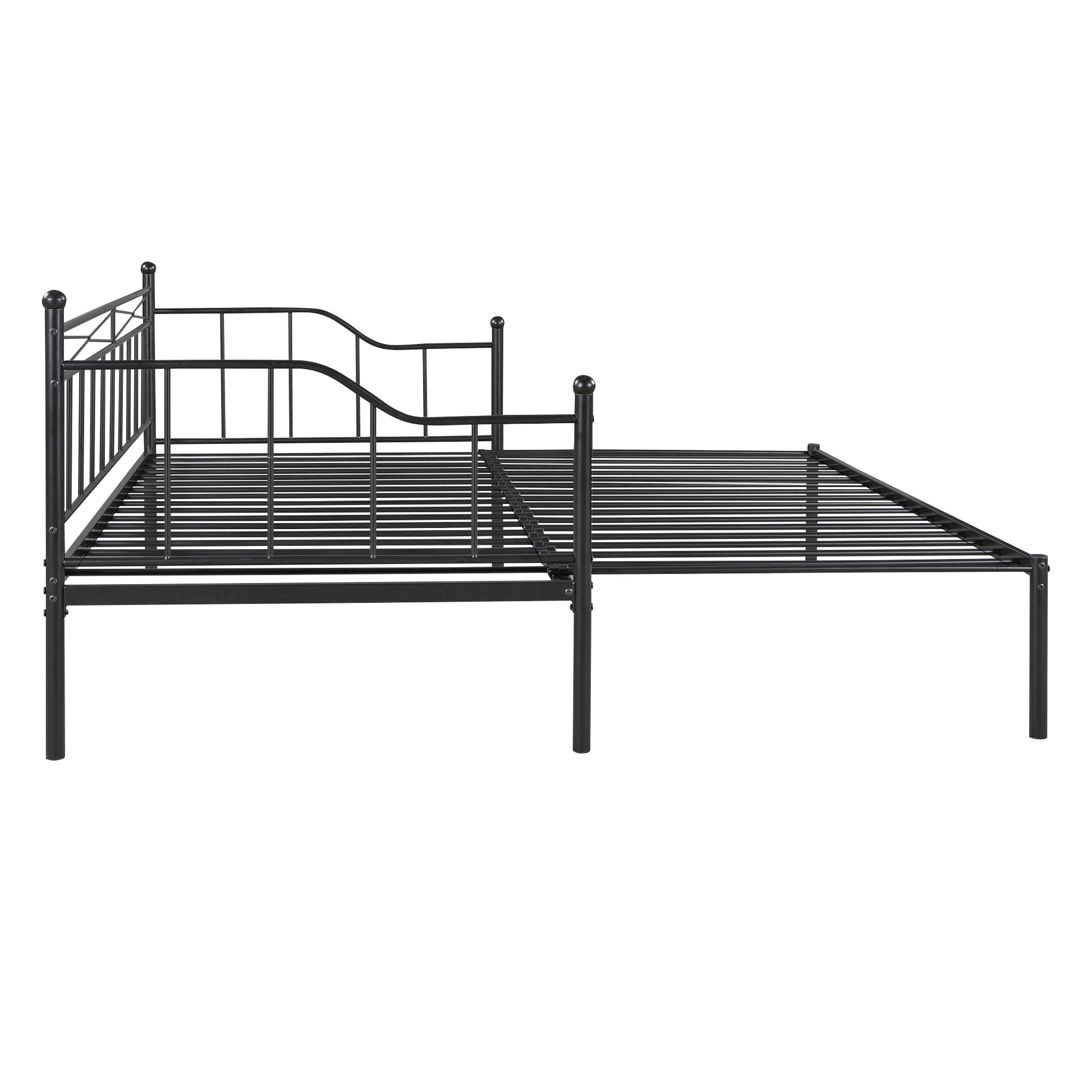 Twin Size Metal Daybed With Trundle, Daybed With Slat No Box Required Black Black Steel