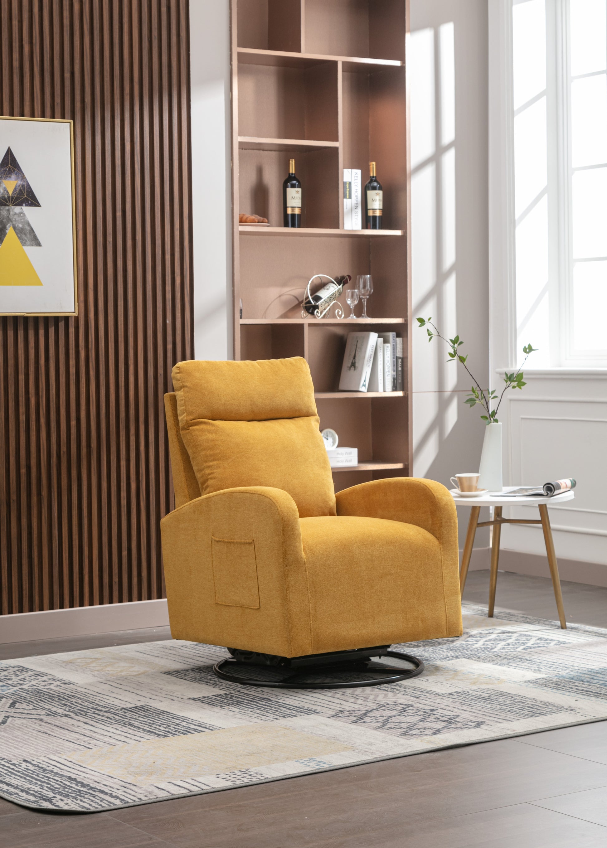 Jiada Upholstered Swivel Glider.Rocking Chair For Nursery In Yellow.Modern Style One Left Bag Yellow Metal