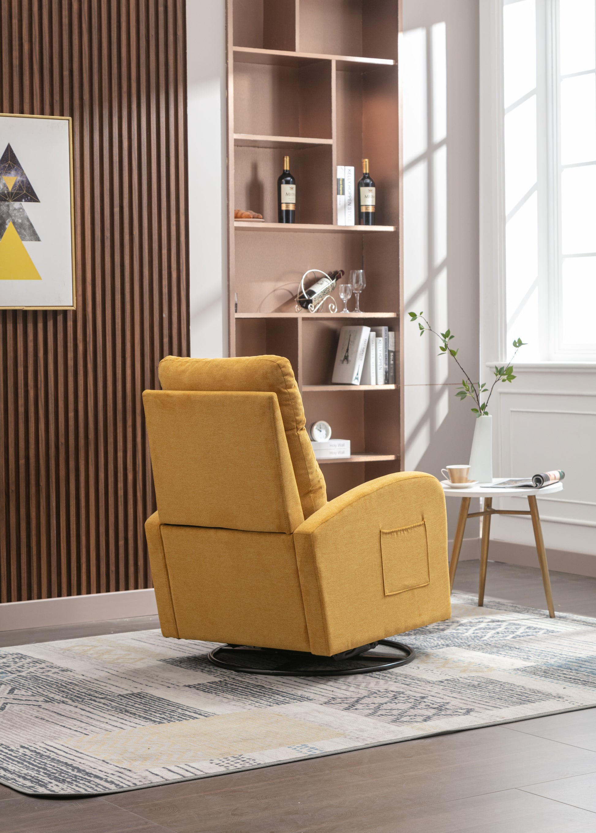 Jiada Upholstered Swivel Glider.Rocking Chair For Nursery In Yellow.Modern Style One Left Bag Yellow Metal