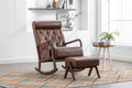 Coolmore Rocking Chair With Ottoman, Mid Century Modern Upholstered Fabric Rocking Armchair, Rocking Chair Nursery With Thick Padded Cushion, High Backrest Accent Glider Rocker Chair For Living Room Brown Pu Solid Wood