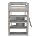 Twin Size Loft Bed With Ladder, Shelves, And Desk, Gray Lt000225Aae Gray Solid Wood Mdf