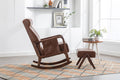 Coolmore Rocking Chair With Ottoman, Mid Century Modern Upholstered Fabric Rocking Armchair, Rocking Chair Nursery With Thick Padded Cushion, High Backrest Accent Glider Rocker Chair For Living Room Brown Pu Solid Wood