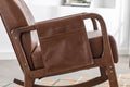 Coolmore Rocking Chair With Ottoman, Mid Century Modern Upholstered Fabric Rocking Armchair, Rocking Chair Nursery With Thick Padded Cushion, High Backrest Accent Glider Rocker Chair For Living Room Brown Pu Solid Wood