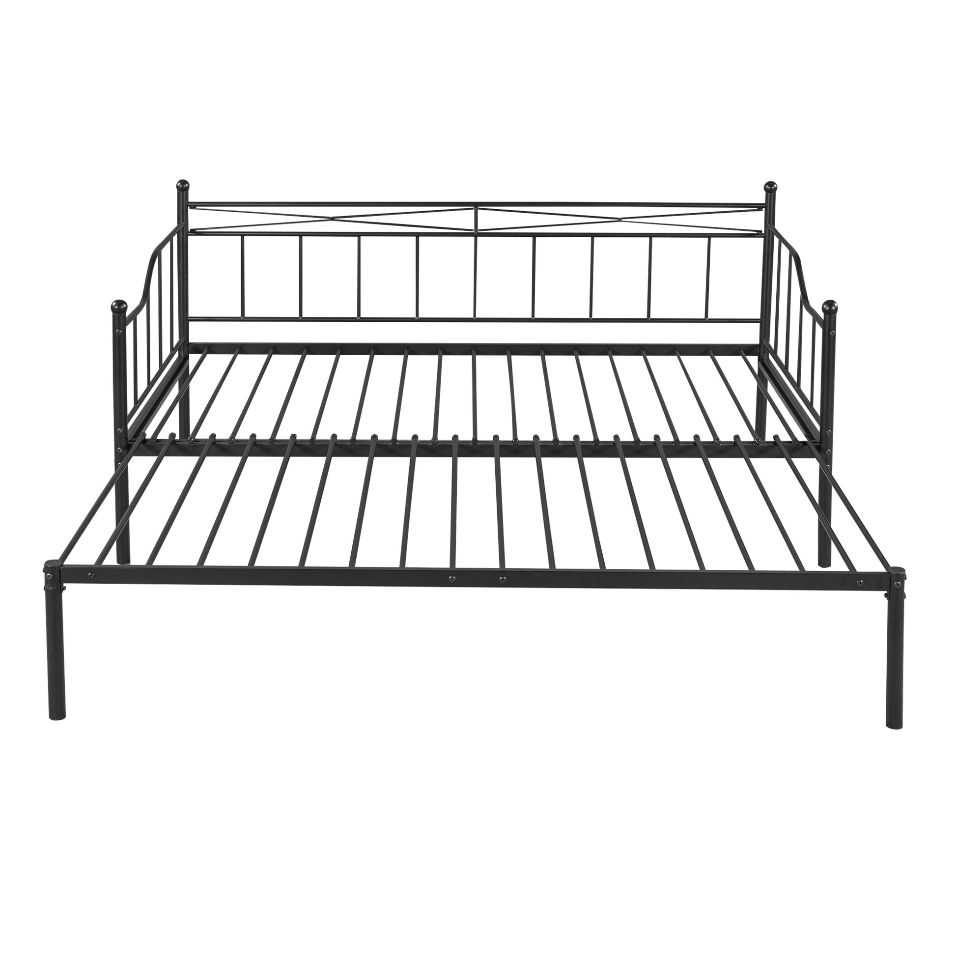 Twin Size Metal Daybed With Trundle, Daybed With Slat No Box Required Black Black Steel