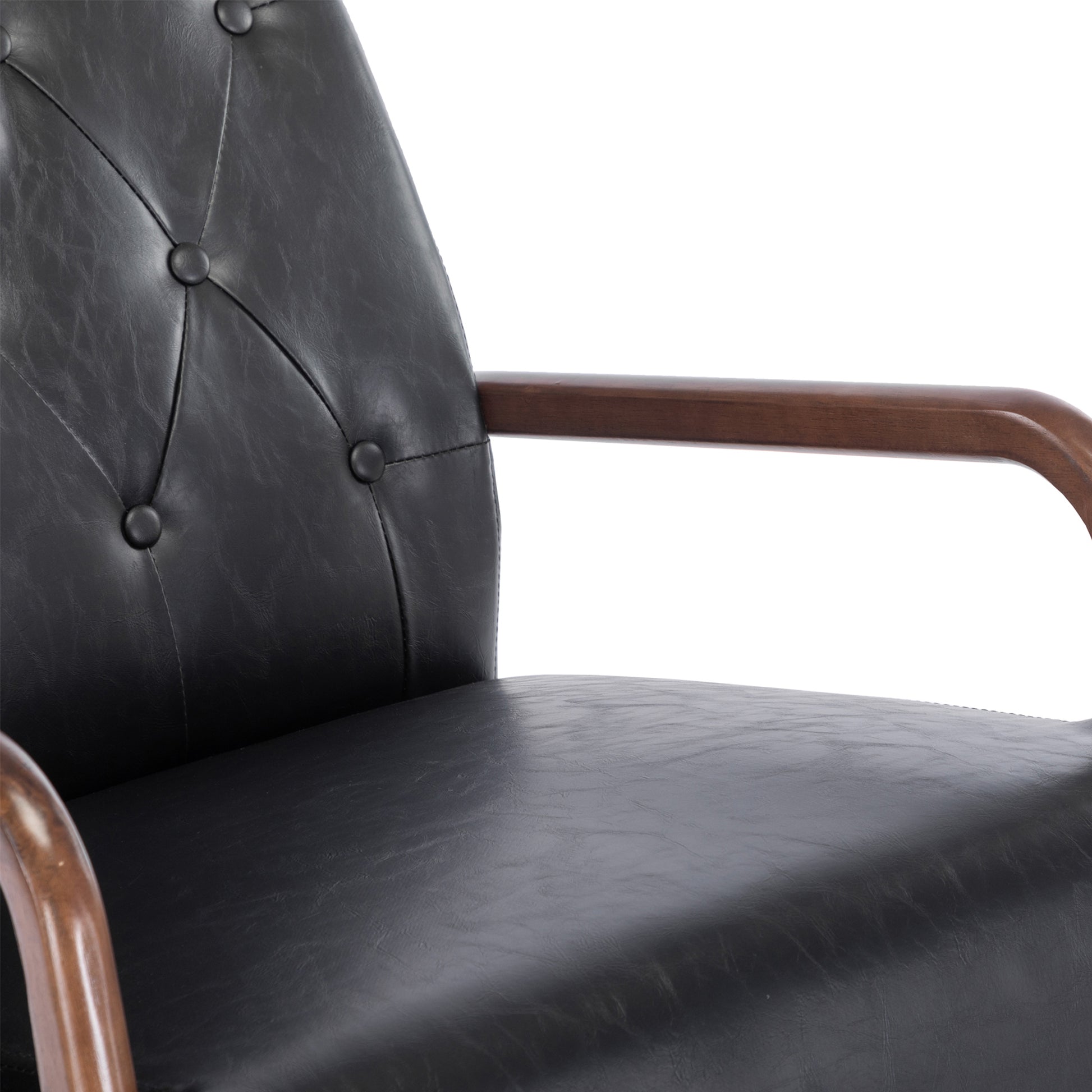 Coolmore Rocking Chair With Ottoman, Mid Century Modern Upholstered Fabric Rocking Armchair, Rocking Chair Nursery With Thick Padded Cushion, High Backrest Accent Glider Rocker Chair For Living Room Black Pu Solid Wood