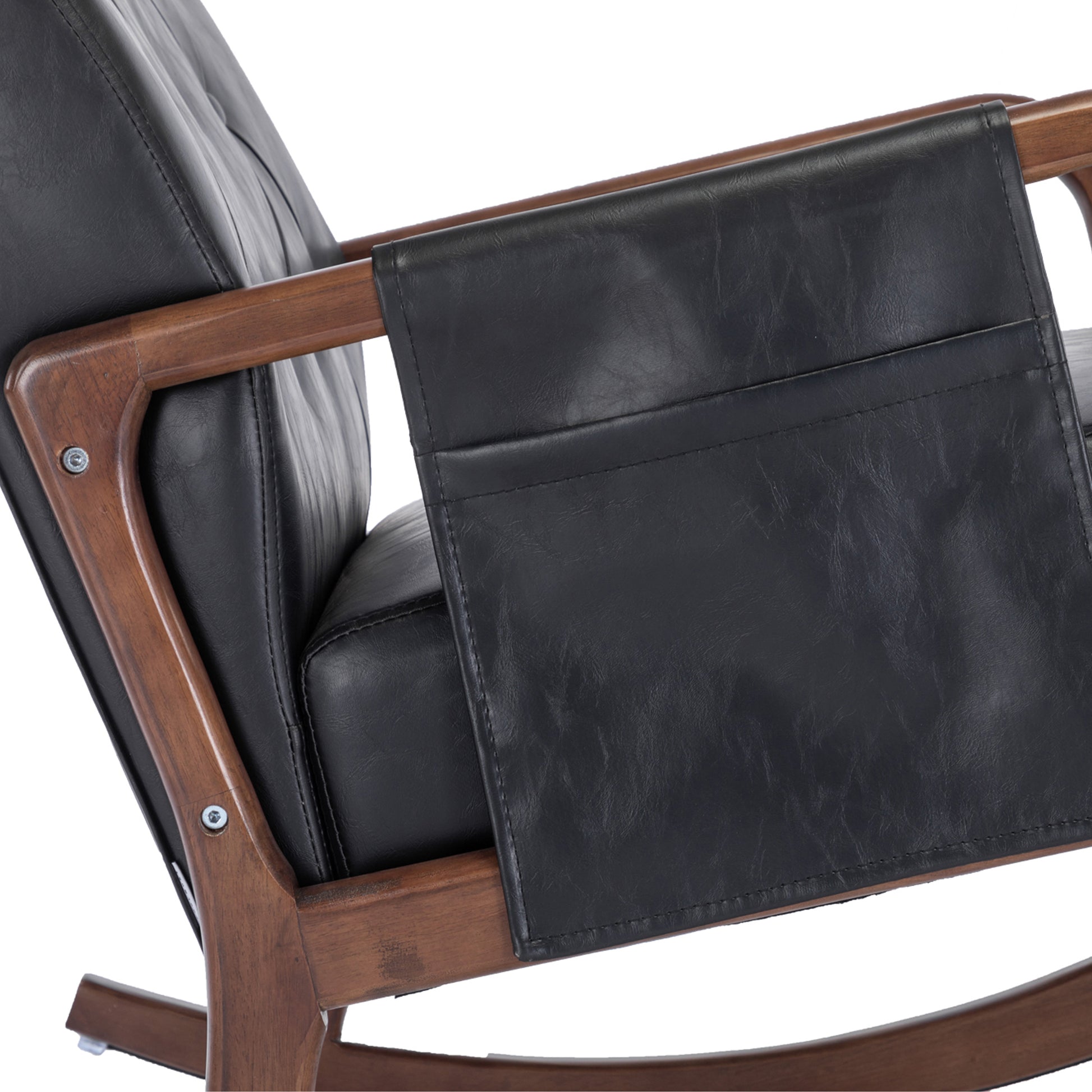 Coolmore Rocking Chair With Ottoman, Mid Century Modern Upholstered Fabric Rocking Armchair, Rocking Chair Nursery With Thick Padded Cushion, High Backrest Accent Glider Rocker Chair For Living Room Black Pu Solid Wood