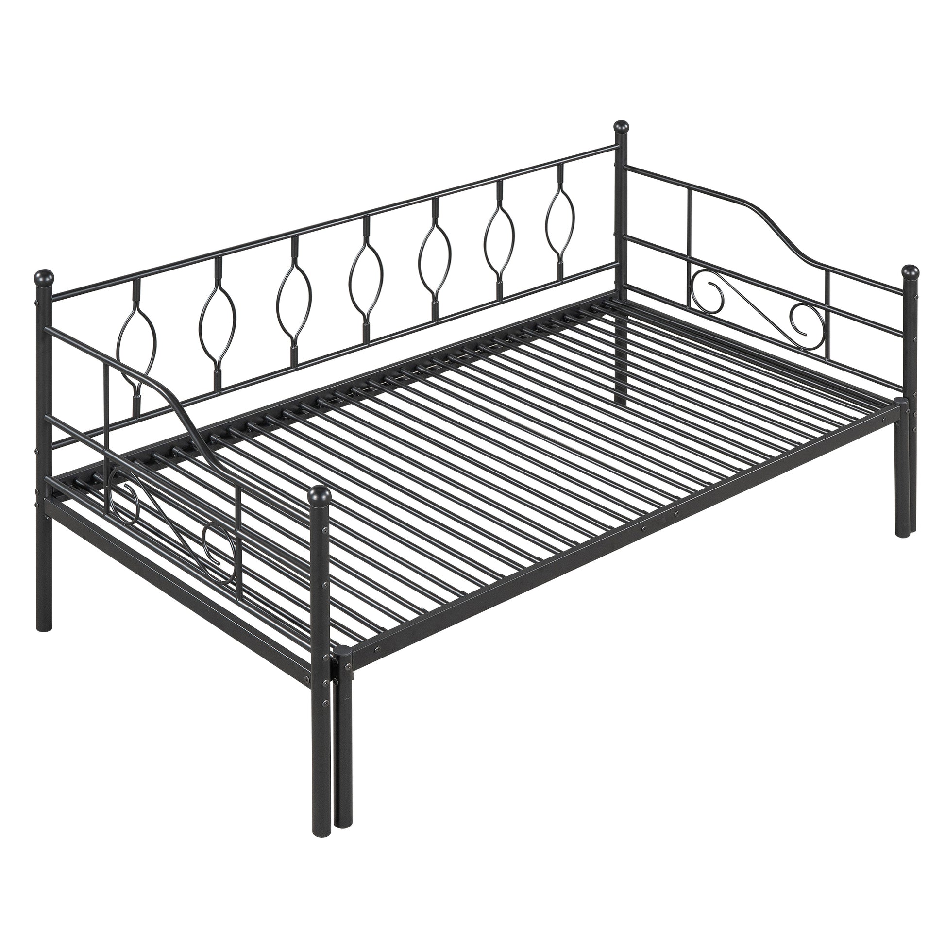 Twin Size Metal Daybed With Trundle, Daybed With Slat No Box Required Black Black Iron