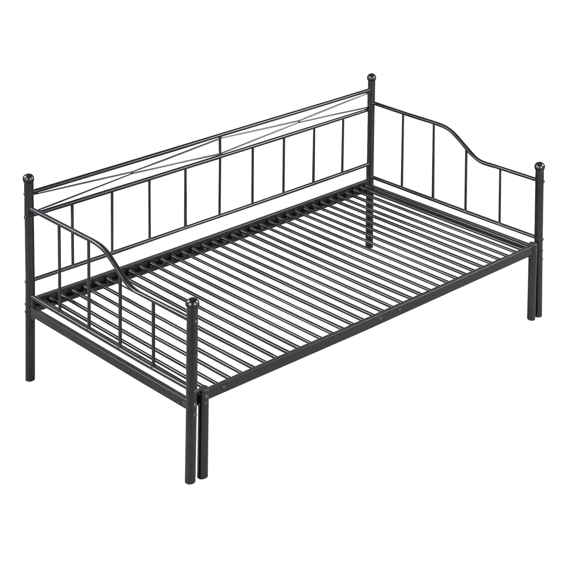 Twin Size Metal Daybed With Trundle, Daybed With Slat No Box Required Black Black Steel