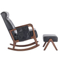 Coolmore Rocking Chair With Ottoman, Mid Century Modern Upholstered Fabric Rocking Armchair, Rocking Chair Nursery With Thick Padded Cushion, High Backrest Accent Glider Rocker Chair For Living Room Black Pu Solid Wood
