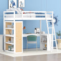 Twin Size Loft Bed With Ladder, Shelves, And Desk, White Old Sku:Lt000225Aak White Solid Wood Mdf