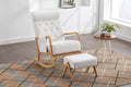 Coolmore Rocking Chair With Ottoman, Mid Century Modern Upholstered Fabric Rocking Armchair, Rocking Chair Nursery With Thick Padded Cushion, High Backrest Accent Glider Rocker Chair For Living Room Beige Solid Wood