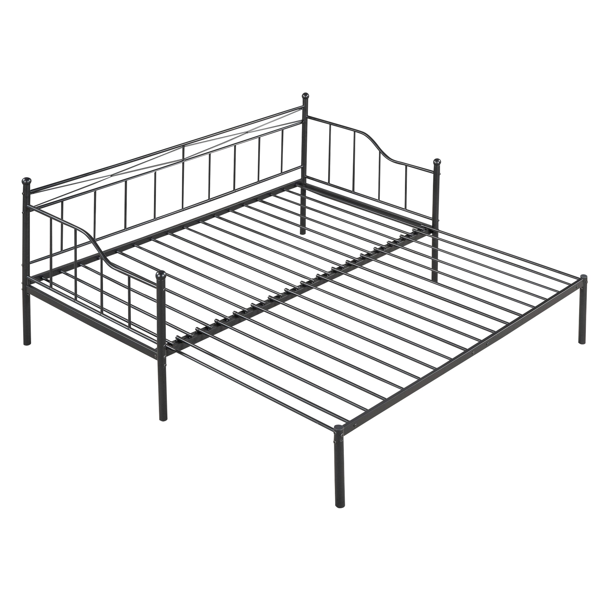 Twin Size Metal Daybed With Trundle, Daybed With Slat No Box Required Black Black Steel