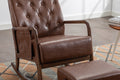 Coolmore Rocking Chair With Ottoman, Mid Century Modern Upholstered Fabric Rocking Armchair, Rocking Chair Nursery With Thick Padded Cushion, High Backrest Accent Glider Rocker Chair For Living Room Brown Pu Solid Wood