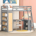 Twin Size Loft Bed With Ladder, Shelves, And Desk, Gray Lt000225Aae Gray Solid Wood Mdf