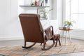 Coolmore Rocking Chair With Ottoman, Mid Century Modern Upholstered Fabric Rocking Armchair, Rocking Chair Nursery With Thick Padded Cushion, High Backrest Accent Glider Rocker Chair For Living Room Brown Pu Solid Wood