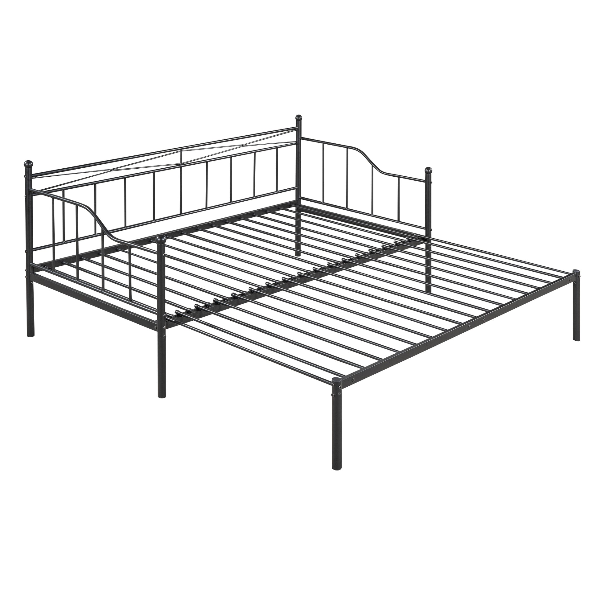 Twin Size Metal Daybed With Trundle, Daybed With Slat No Box Required Black Black Steel