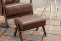 Coolmore Rocking Chair With Ottoman, Mid Century Modern Upholstered Fabric Rocking Armchair, Rocking Chair Nursery With Thick Padded Cushion, High Backrest Accent Glider Rocker Chair For Living Room Brown Pu Solid Wood