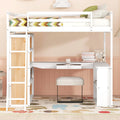 Full Size Loft Bed With Ladder, Shelves, And Desk, White Old Sku:Lt000226Aak White Solid Wood Mdf