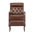 Coolmore Rocking Chair With Ottoman, Mid Century Modern Upholstered Fabric Rocking Armchair, Rocking Chair Nursery With Thick Padded Cushion, High Backrest Accent Glider Rocker Chair For Living Room Brown Pu Solid Wood