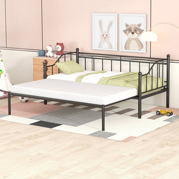 Twin Size Metal Daybed With Trundle, Daybed With Slat No Box Required Black Black Steel