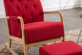 Coolmore Rocking Chair With Ottoman, Mid Century Modern Upholstered Fabric Rocking Armchair, Rocking Chair Nursery With Thick Padded Cushion, High Backrest Accent Glider Rocker Chair For Living Room Red Solid Wood