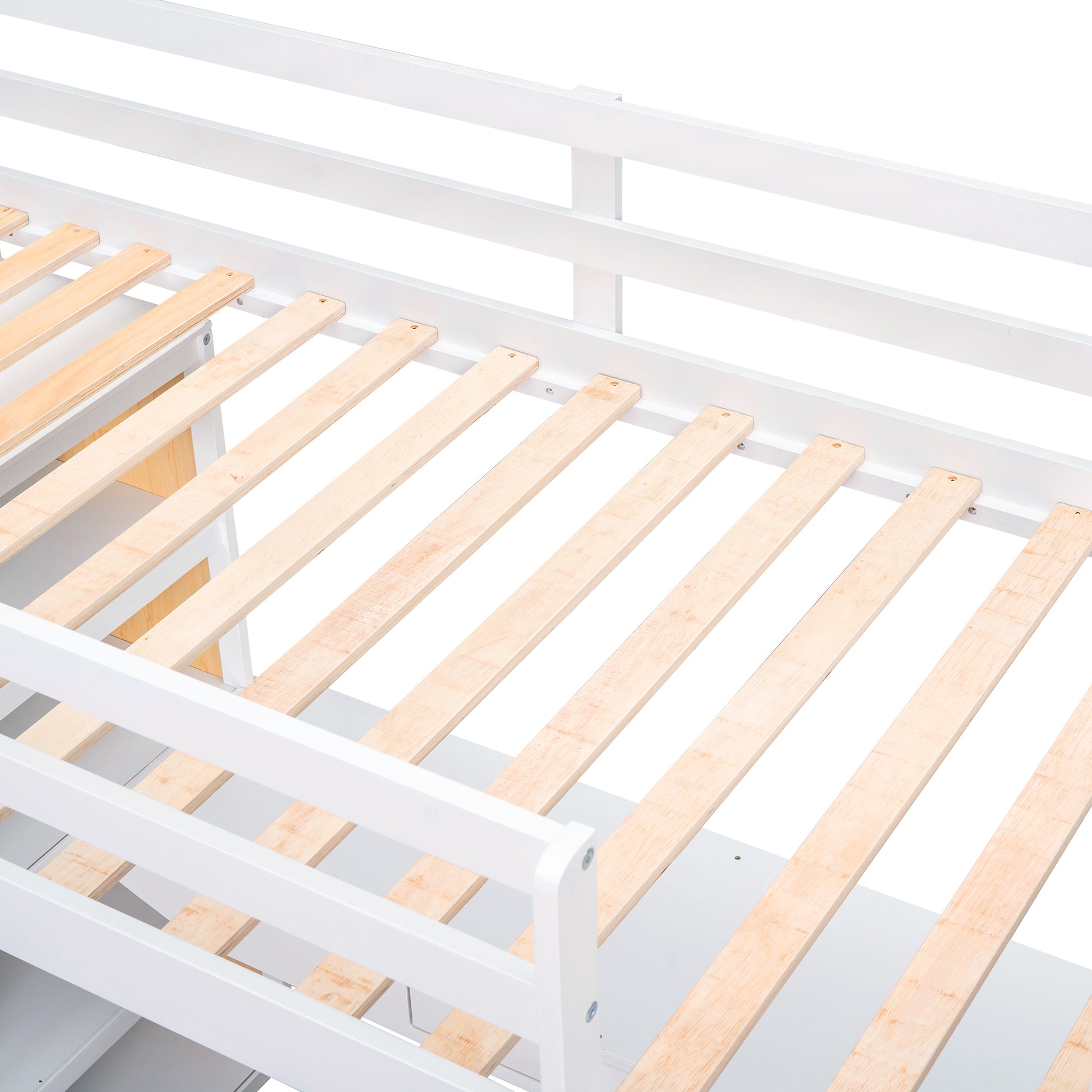 Twin Size Loft Bed With Ladder, Shelves, And Desk, White Old Sku:Lt000225Aak White Solid Wood Mdf