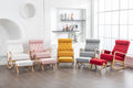 Coolmore Rocking Chair With Ottoman, Mid Century Modern Upholstered Fabric Rocking Armchair, Rocking Chair Nursery With Thick Padded Cushion, High Backrest Accent Glider Rocker Chair For Living Room Yellow Solid Wood
